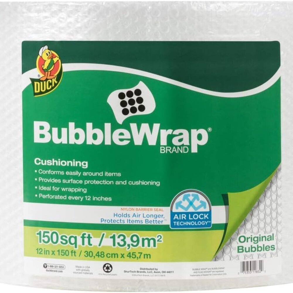 Duck Brand Bubble Wrap Roll, Original Bubble Cushioning, 12" x 150', Perforated